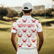Load image into Gallery viewer, Custom Crab Mens Golf Polo Shirt - Personalized Cute Red Crab Team Name Jersey