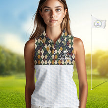 Load image into Gallery viewer, Personalized Classic Argyle Golf Shirt - Custom Team Name Womens Sleeveless Golf Jersey