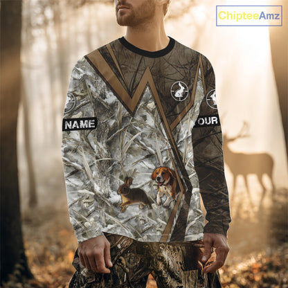 Beagle Dog Chasing the Rabbit Camo Custom Name Shirts, Rabbit Hunting Gifts NHT283
