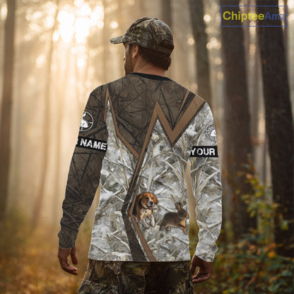 Beagle Dog Chasing the Rabbit Camo Custom Name Shirts, Rabbit Hunting Gifts NHT283