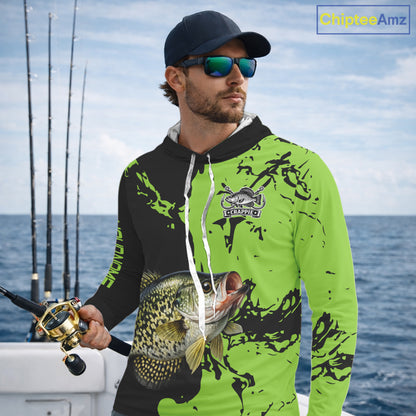 Black And Green Custom Crappie Fishing Jerseys, Crappie Long Sleeve Fishing Shirts NHT451