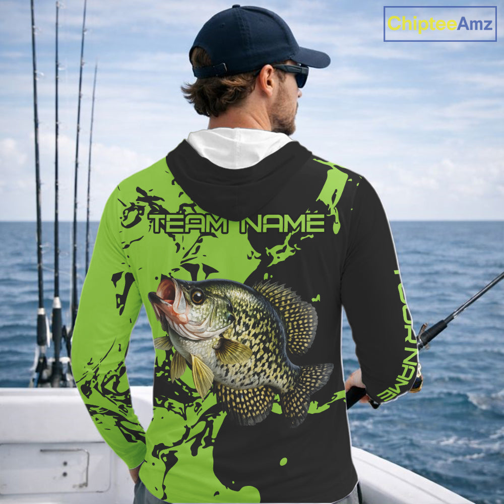 Black And Green Custom Crappie Fishing Jerseys, Crappie Long Sleeve Fishing Shirts NHT451
