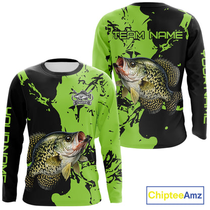 Black And Green Custom Crappie Fishing Jerseys, Crappie Long Sleeve Fishing Shirts NHT451