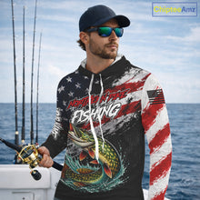 Load image into Gallery viewer, American Flag Northern Pike Hooded Fishing Shirt For Men, Personalized Northern Pike Fishing Apparel NHT1024
