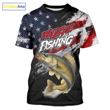 Load image into Gallery viewer, American Flag Walleye Fishing T-Shirt For Men, Personalized Walleye Fishing Apparel