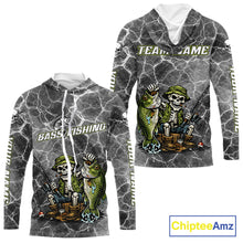 Load image into Gallery viewer, Custom Camo Gray Fish Reaper Skull Bass Hooded Long Sleeve Fishing Shirt, Bass Hunter Fishing Jerseys NHT678