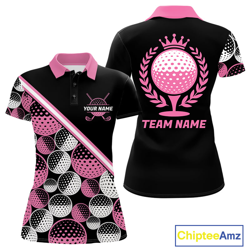 Golf Balls Pink Pattern Womens Golf Polo Shirts Custom Golf Apparel For Familly Team Shirt NHT706