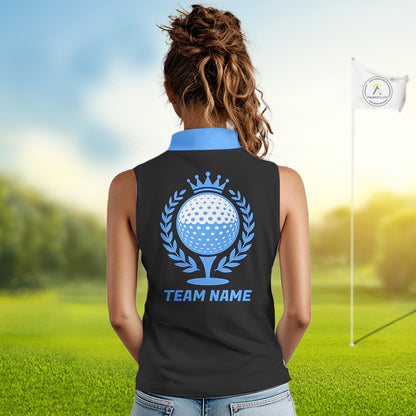 Golf Balls Blue Pattern Womens Sleeveless Golf Polo Shirts Custom Golf Apparel For Familly Team Shirt NHT707