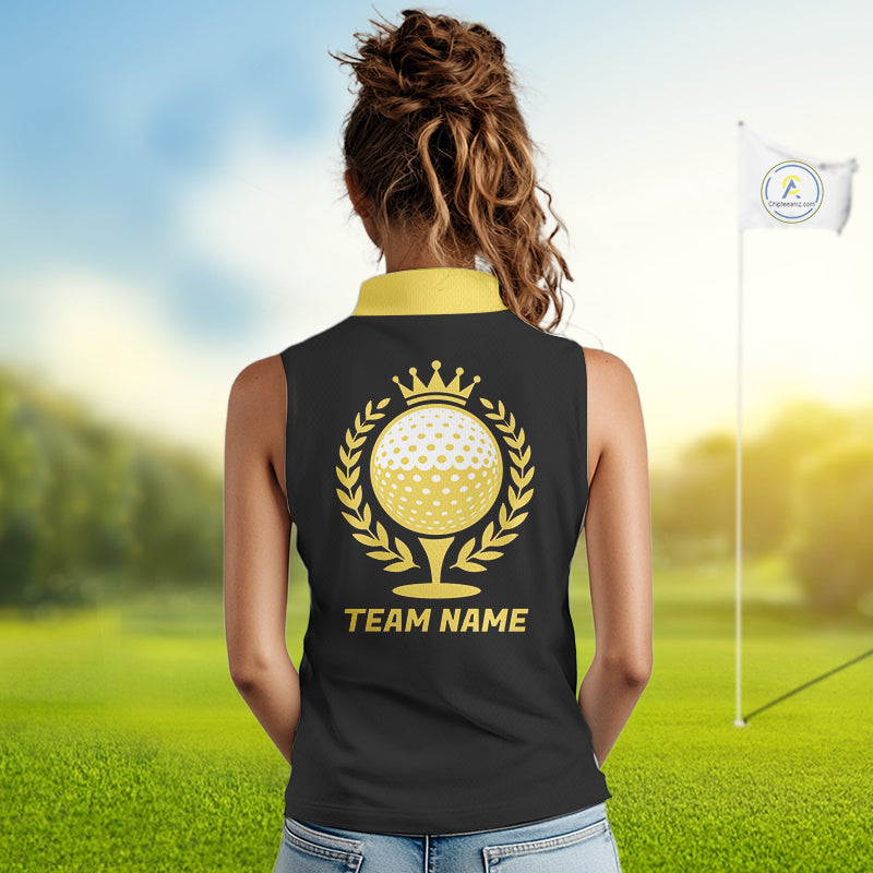 Golf Balls Yellow Pattern Womens Sleeveless Golf Polo Shirts Custom Golf Apparel For Familly Team Shirt NHT708