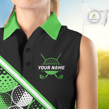 Golf Balls Green Pattern Womens Sleeveless Golf Polo Shirts Custom Golf Apparel For Familly Team Shirt NHT709