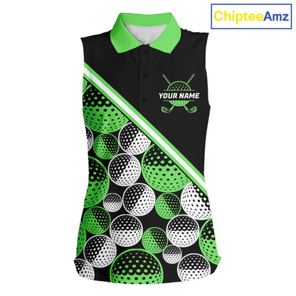 Golf Balls Green Pattern Womens Sleeveless Golf Polo Shirts Custom Golf Apparel For Familly Team Shirt NHT709