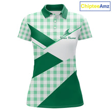 Load image into Gallery viewer, Custom Women’s Green Gingham Plaid Golf Polo Shirts– Personalized Ladies Golf Apparel NHT716