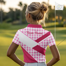 Load image into Gallery viewer, Custom Women’s Pink Gingham Plaid Golf Polo Shirts– Personalized Ladies Golf Apparel NHT719