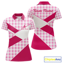 Load image into Gallery viewer, Custom Women’s Pink Gingham Plaid Golf Polo Shirts– Personalized Ladies Golf Apparel NHT719