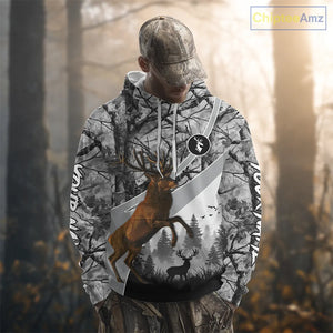 Red Deer Hunting Camo Gray Custom Name 3D All Over Print Shirt, Deer Hunting Shirt NHT211