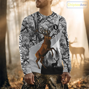 Red Deer Hunting Camo Gray Custom Name 3D All Over Print Shirt, Deer Hunting Shirt NHT211