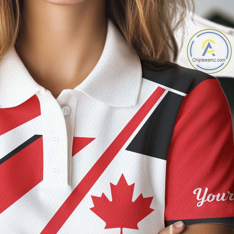 Personalized Canada Flag Womens Golf Polo Shirt, Patriotic Golf Gifts For Golf Lover NHT733