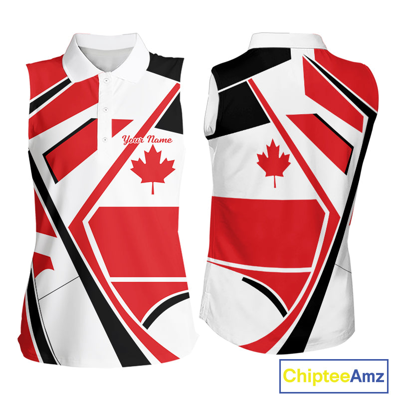 Personalized Canada Flag Sleeveless Womens Golf Polo Shirt, Patriotic Golf Gifts For Golf Lover NHT733