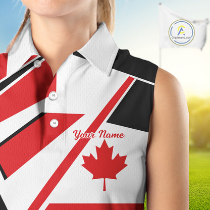 Personalized Canada Flag Sleeveless Womens Golf Polo Shirt, Patriotic Golf Gifts For Golf Lover NHT733