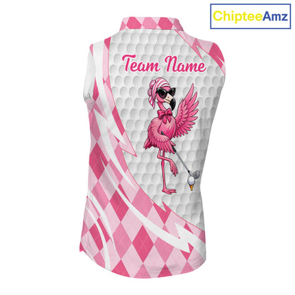 Pink Argyle Plaid Pattern Funny Flamingo Golf Wine Sleeveless Womens  Golf Polos Shirt Custom Funny Golf Shirt For Ladies NHT738