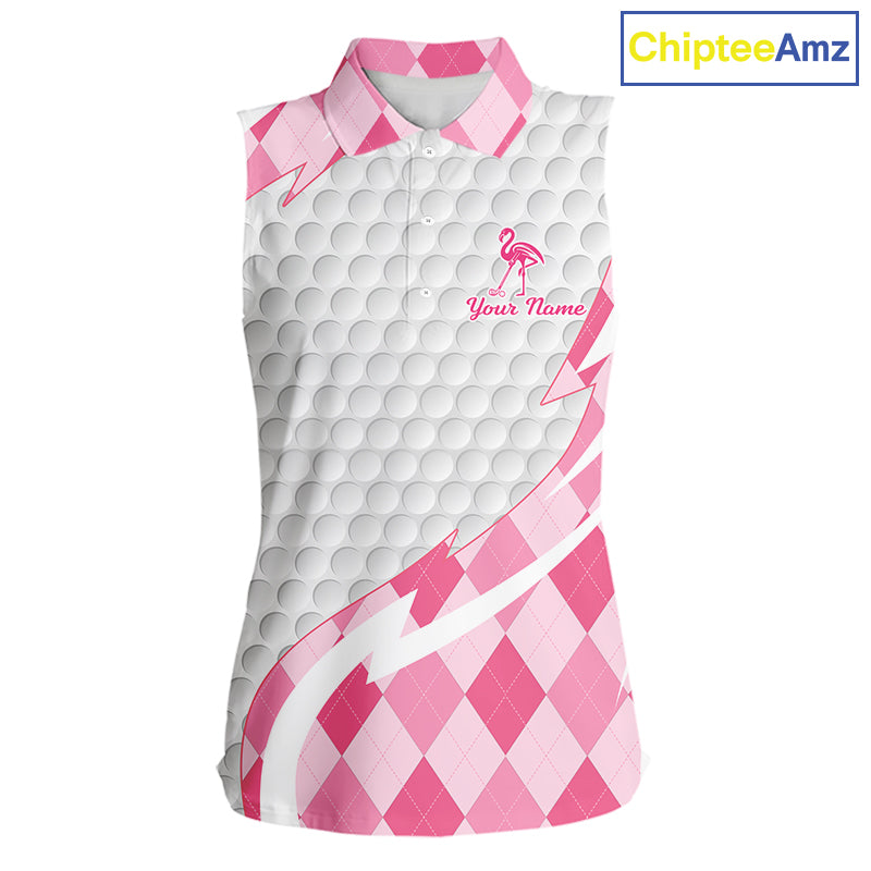 Pink Argyle Plaid Pattern Funny Flamingo Golf Wine Sleeveless Womens  Golf Polos Shirt Custom Funny Golf Shirt For Ladies NHT738