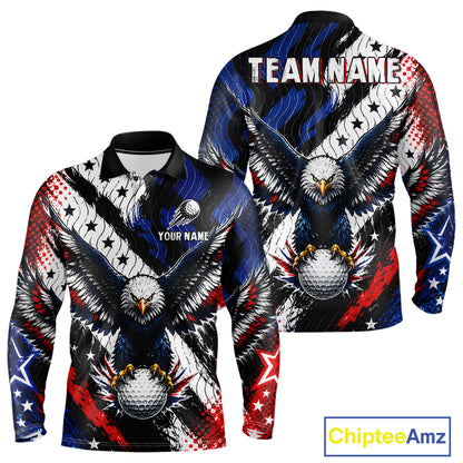 American Flag Eagle Mens Golf Polo Shirts Custom Patriotic Eagle Golf Jersey NHT903