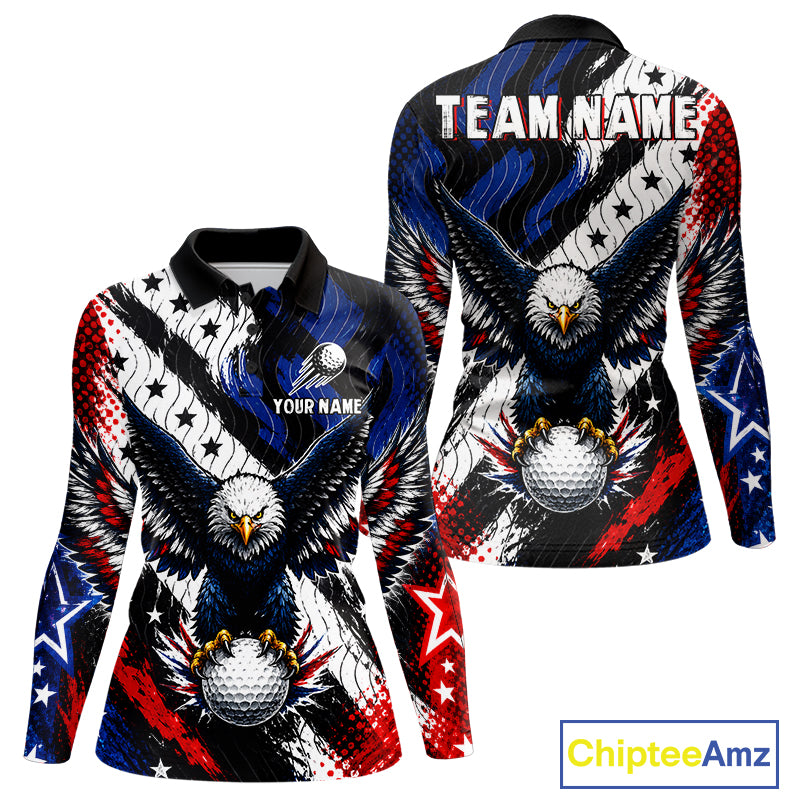 American Flag Eagle Womens Golf Polo Shirts Custom Patriotic Eagle Golf Jersey NHT903
