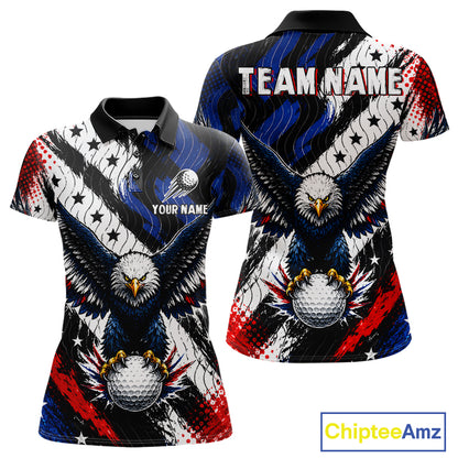American Flag Eagle Womens Golf Polo Shirts Custom Patriotic Eagle Golf Jersey NHT903