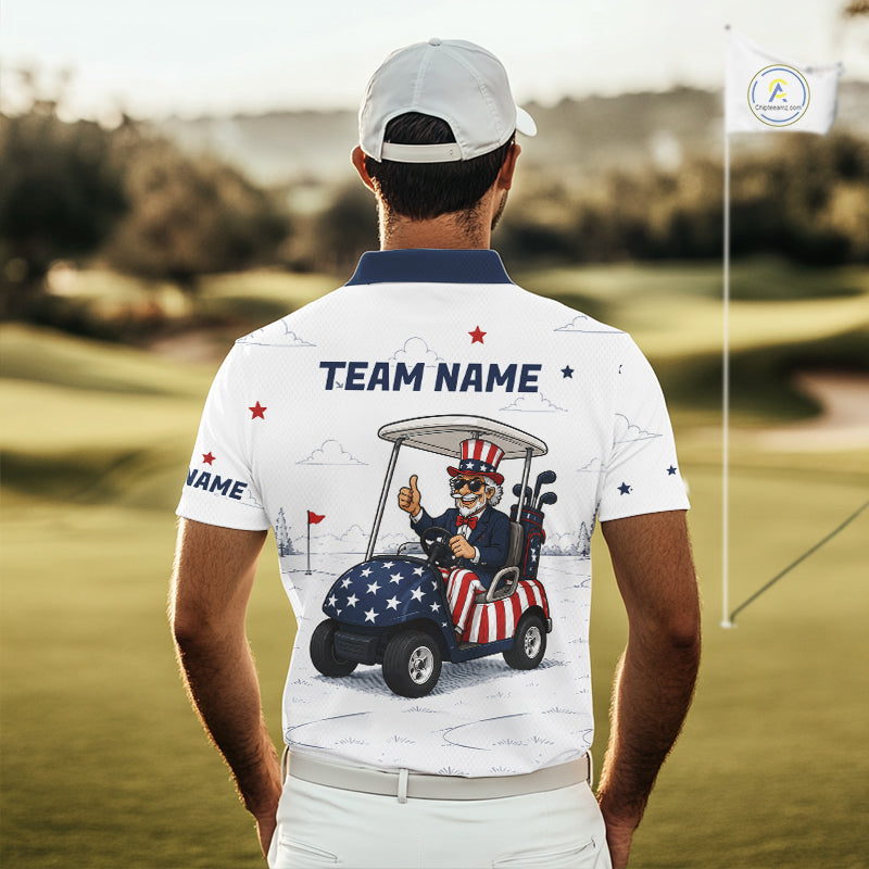 Custom Patriotic Mens Golf Polo Shirt – American Eagle Golf Team Polo With Personalized Name 