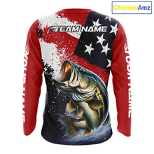 Load image into Gallery viewer, Personalized Bass Fishing Jerseys, Custom American Flag Bass Fishing Shirts Long Sleeve NHT414