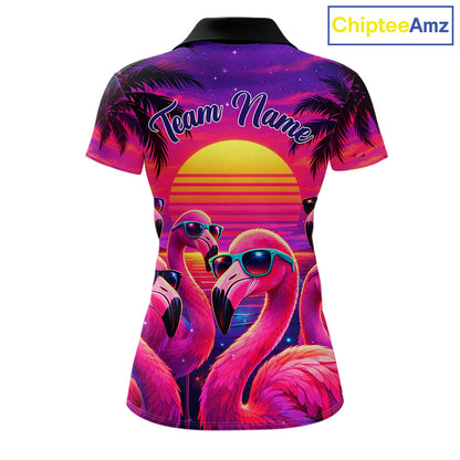 Custom Neon Flamingo Paradise Womens Golf Shirt Polo, Cool Flamingo Golf Team Outfits NHT548