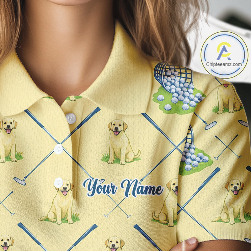 Funny Yellow Labrador Golf Polo Shirt For Team, Womens Polo Shirt For Golf Lovers NHT564
