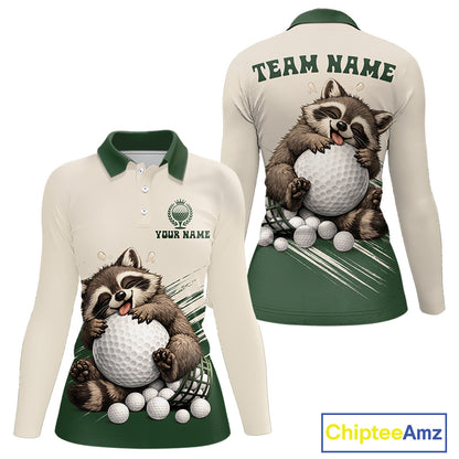 Custom Green Raccoon Golf Jersey For Womens, Custom Name Funny Golf Top For Team NHT935