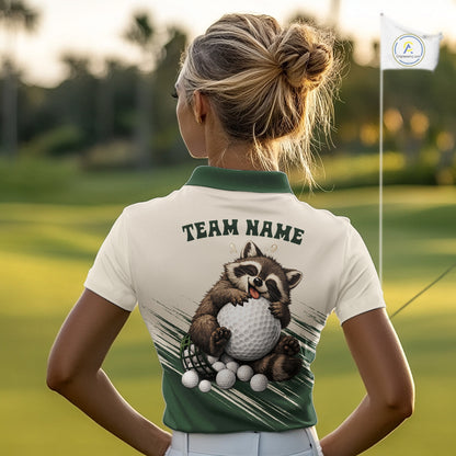 Custom Green Raccoon Golf Jersey For Womens, Custom Name Funny Golf Top For Team NHT935