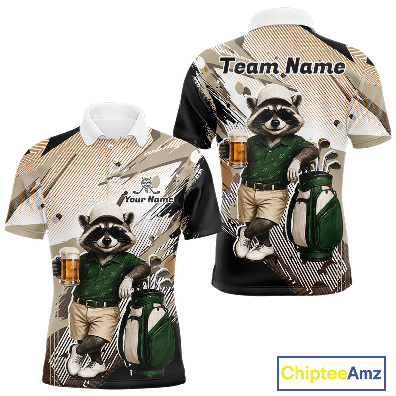 Custom Beige Funny Raccoon Golf Team Shirt For Mens,Golf Jersey Polo Shirt Outfit NHT937
