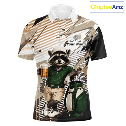 Custom Beige Funny Raccoon Golf Team Shirt For Mens,Golf Jersey Polo Shirt Outfit NHT937