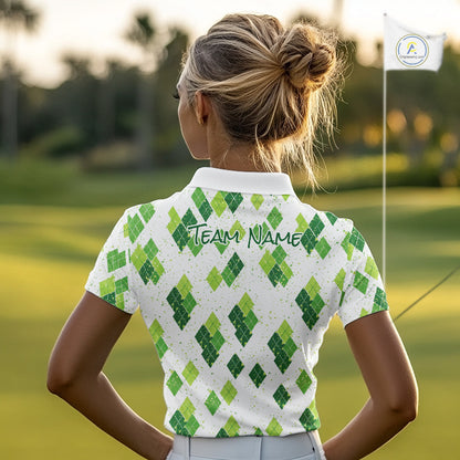 Green Argyle Womens Golf Polo Shirt, Pattern Golf Shirts Custom Team Golf Polo NHT574