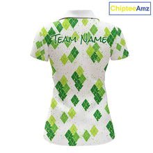 Load image into Gallery viewer, Green Argyle Womens Golf Polo Shirt, Pattern Golf Shirts Custom Team Golf Polo NHT574