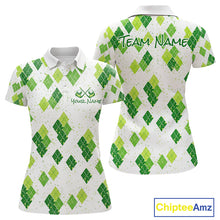 Load image into Gallery viewer, Green Argyle Womens Golf Polo Shirt, Pattern Golf Shirts Custom Team Golf Polo NHT574