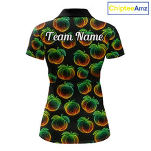 Load image into Gallery viewer, Funny Neon Colorful Peach In Dark Golf Women's Polo Shirt,  Funny Fruit Pattern Polo Top NHT578