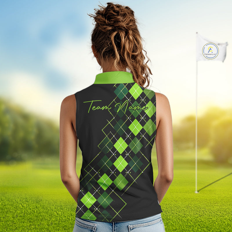 Sleeveless Womens Golf Polo Shirt Argyle Pattern Golf Shirts For Womens Funny White Green Golf Gifts NHT788