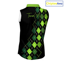 Load image into Gallery viewer, Sleeveless Womens Golf Polo Shirt Argyle Pattern Golf Shirts For Womens Funny White Green Golf Gifts NHT788