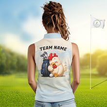 Load image into Gallery viewer, Funny Chicken Womens Sleeveless Golf Polo Shirt Personalized Custom Name Blue Golf Polo For Womens NHT949