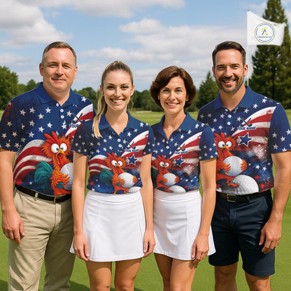 American Flag Funny Chicken Men Golf Polo Shirt Personalized Custom Team Name Golf Gift NHT1254