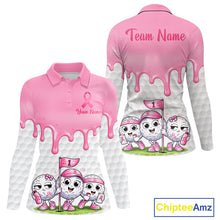 Load image into Gallery viewer, Funny Pink Ribbons Breast Cancer Awareness Womens Golf Ball Polo Shirts Custom Golf Apparel For Womens NHT795