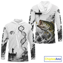 Load image into Gallery viewer, Largemouth Bass Fishing Long Sleeve Hooded Shirt Fisherman Boat DNA Art Graphic For Anglers For Men