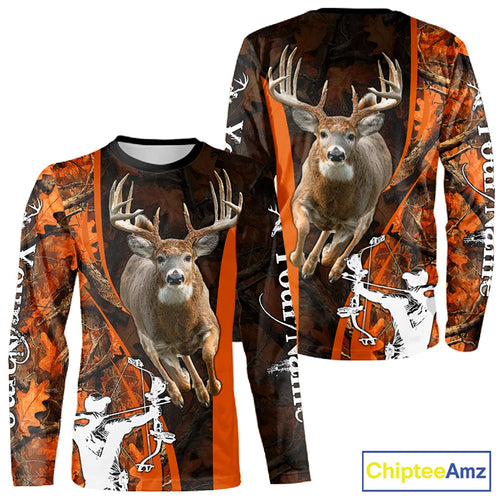 Orange Bow hunting Deer Camouflage Personalized Hunting Shirt, Hoodie Hunting Shirt For Men NHT318