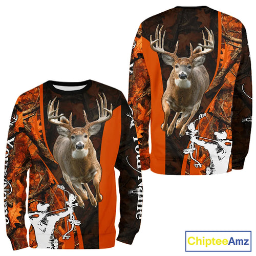 Orange Bow hunting Deer Camouflage Personalized Hunting Shirt, Hoodie Hunting Shirt For Men NHT318