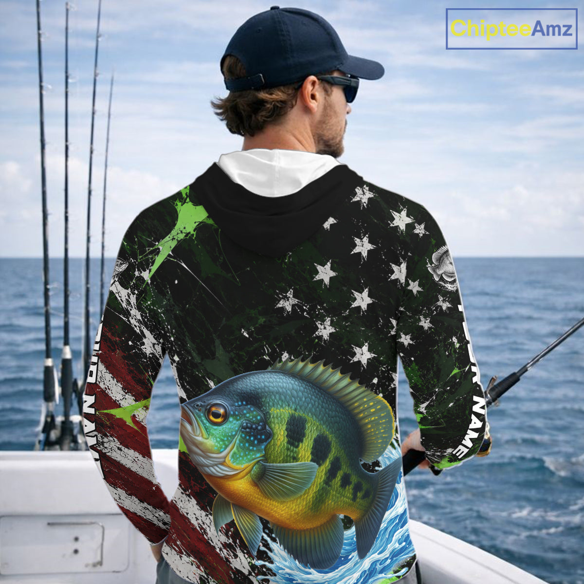 Best Bluegill Fishing Shirts Long Sleeve Hooded American Flag Patriotic Custom Name Fishing Jersey NHT968