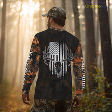 Load image into Gallery viewer, Hunting Shirt with Running Deer Design US Flag - Orange Camo Custom Name 3D Print NHT329